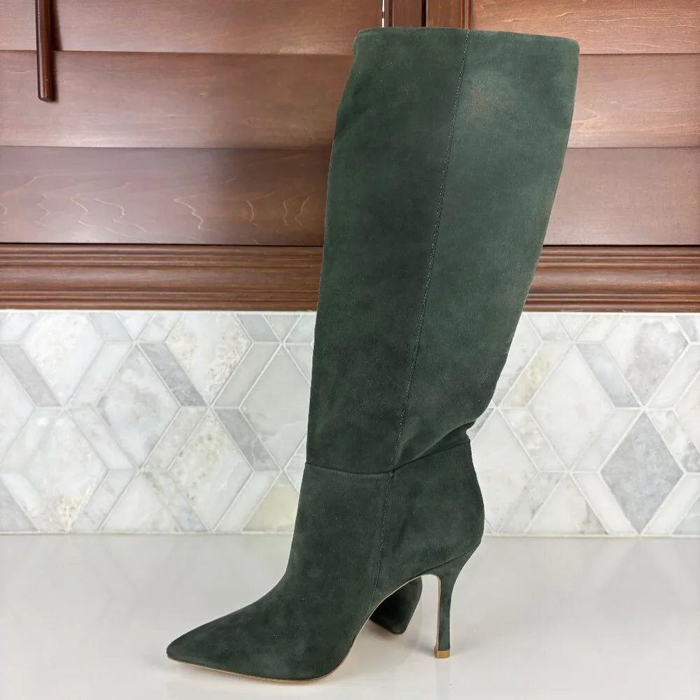 8.5 Larroude Kate Military Green Stiletto Tall Heel Pointed Toe Knee High Boot